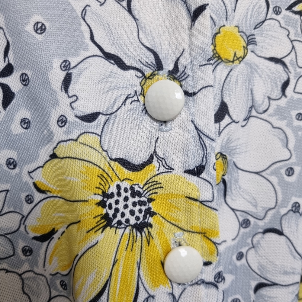 Vintage Heather Valley Dress Size 14 1970's Yellow Grey Daisy Sleeveless Button - Picture 5 of 10